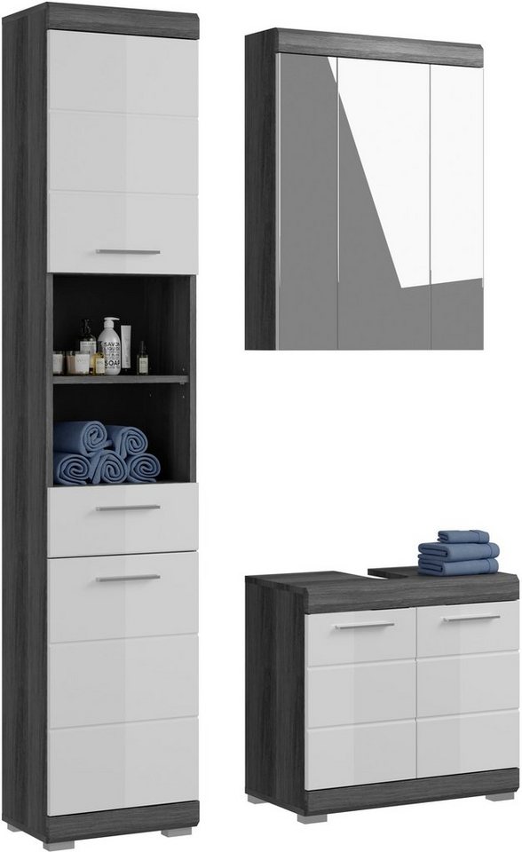 INOSIGN Badmöbel-Set Siena, 3 teilig, bestehend aus:, (Set, 3-St), Hochschrank, Waschbeckenunterschrank, Spiegelschrank von INOSIGN