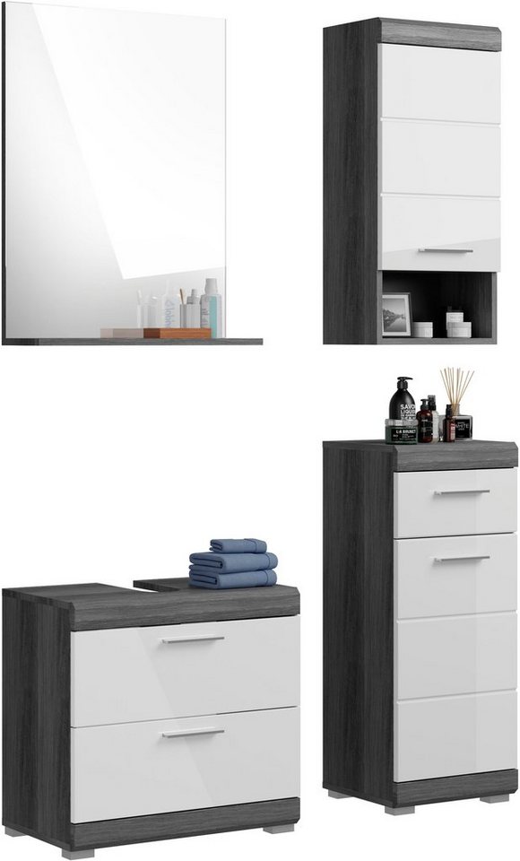 INOSIGN Badmöbel-Set Siena, 4 teilig, bestehend aus:, (Set, 3-St., TOPSELLER), Waschbeckenunterschrank, Spiegel, Unterschrank, Hängeschrank von INOSIGN