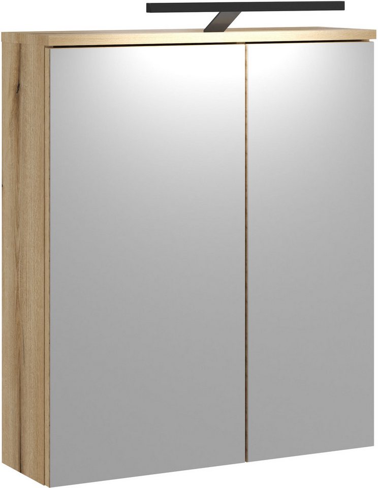 INOSIGN Badspiegel Oslo, Spiegelschrank in Eiche Evoke, Spiegel im skandinavischen Design, Aufbewahrungsschrank mit 2 Spiegeltüren, mit LED von INOSIGN