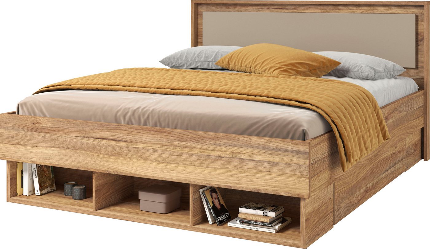 INOSIGN Bettgestell Wharton, 140, 160 oder 180cm Breite, Made in Europe (mit oder ohne Stauraumschubladen), Doppelbett mit offenen Regalen, FSC-zertifizierter Holzwerkstoff von INOSIGN