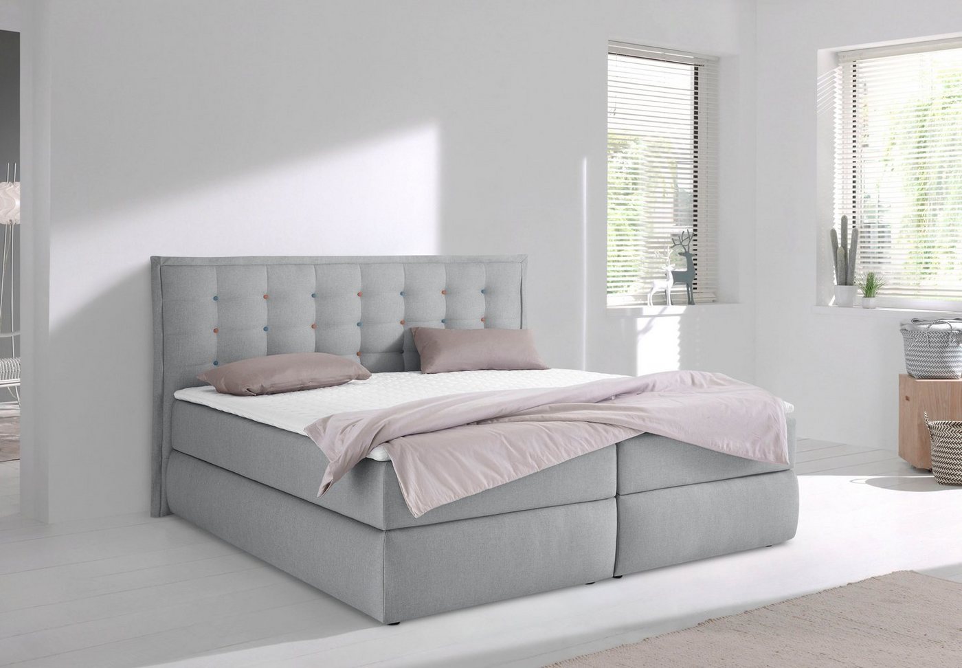 INOSIGN Boxspringbett Sagres, Kopfteil mit 2farbiger Flatterbiese und zweifarbigen Knöpfen INOSIGN Boxspringbett Sagres, Kopfteil mit 2farbiger Flatterbiese und zweifarbigen Knöpfen von INOSIGN