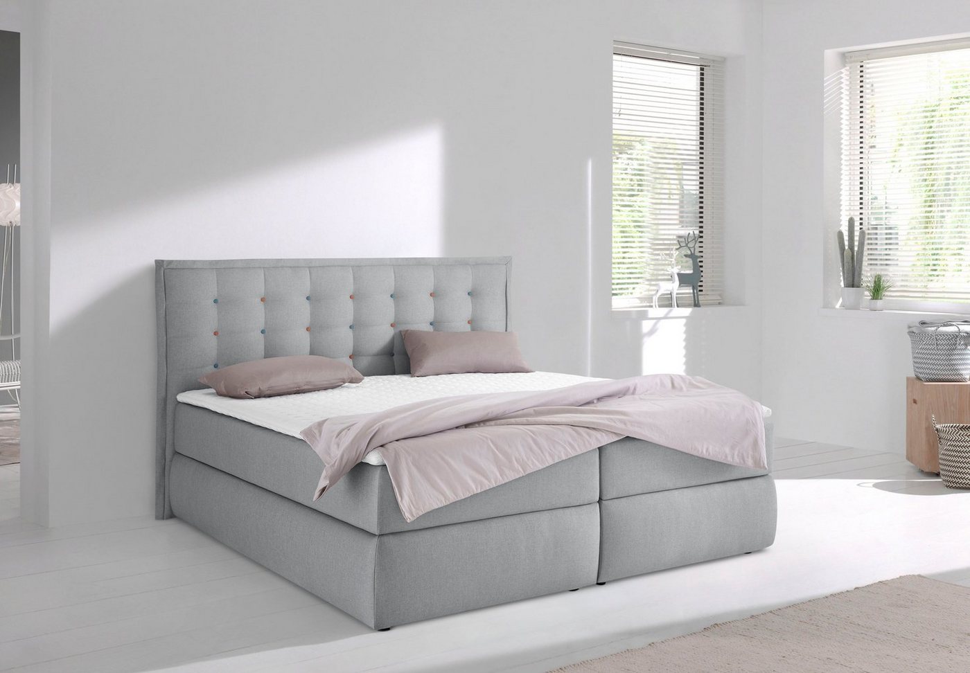 INOSIGN Boxspringbett Sagres, Kopfteil mit 2farbiger Flatterbiese und zweifarbigen Knöpfen INOSIGN Boxspringbett Sagres, Kopfteil mit 2farbiger Flatterbiese und zweifarbigen Knöpfen von INOSIGN