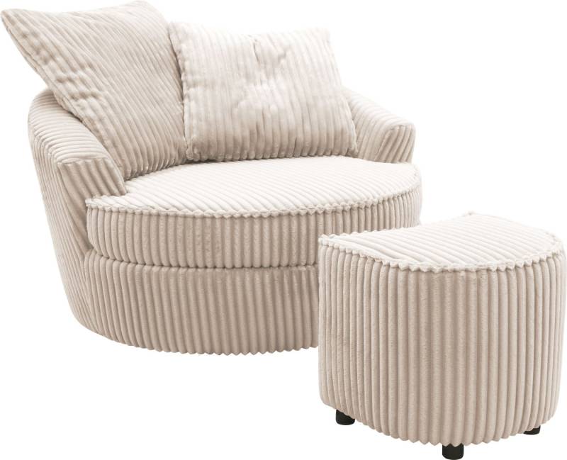 INOSIGN Drehsessel AMECA, Relaxsessel mit Drehfunktion und Hocker, 122 x 126 x 76 cm, (Set, 2-St), Love-Seat XXL und Lesesessel in Megacord von INOSIGN