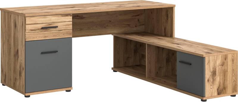 INOSIGN Eckschreibtisch Riga, Breite 170cm, in Nox Oak Nachbildung und Basalt grau, Bürotisch, Schreibtisch, Ecktisch, Arbeitszimmer, Computertisch von INOSIGN