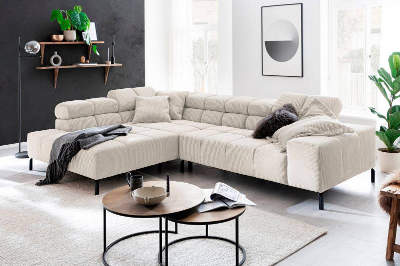 INOSIGN Ecksofa Ancona New, wahlweise motorische Sitztiefenverstellung, auch in Cord, feine Steppung, mit Kopfteilverstellung, 3 Zierkissen, L-Form von INOSIGN
