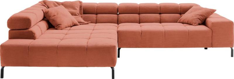 INOSIGN Ecksofa Ancona New, wahlweise motorische Sitztiefenverstellung, auch in Cord, feine Steppung, mit Kopfteilverstellung, 3 Zierkissen, L-Form von INOSIGN