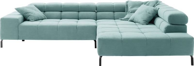 INOSIGN Ecksofa Ancona New, wahlweise motorische Sitztiefenverstellung, auch in Cord, feine Steppung, mit Kopfteilverstellung, 3 Zierkissen, L-Form von INOSIGN