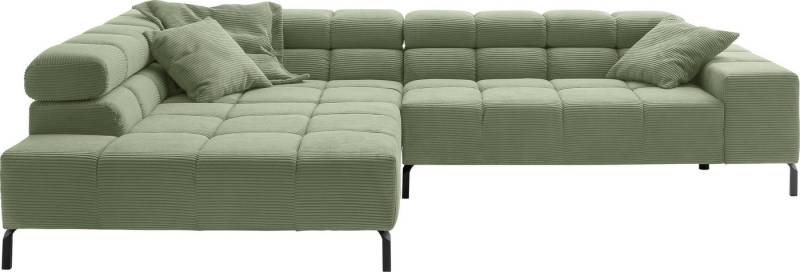 INOSIGN Ecksofa Ancona New, wahlweise motorische Sitztiefenverstellung, auch in Cord, feine Steppung, mit Kopfteilverstellung, 3 Zierkissen, L-Form von INOSIGN