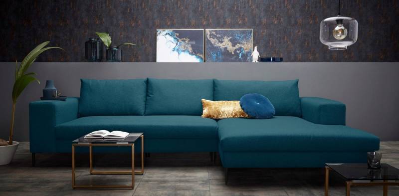 INOSIGN Ecksofa Aurora, L-Form, mit extra breiter Recamiere, 324 x 170 cm (BxT), Designsofa mit tollem Sitzkomfort, extra hohe Metallfüße schwarz von INOSIGN