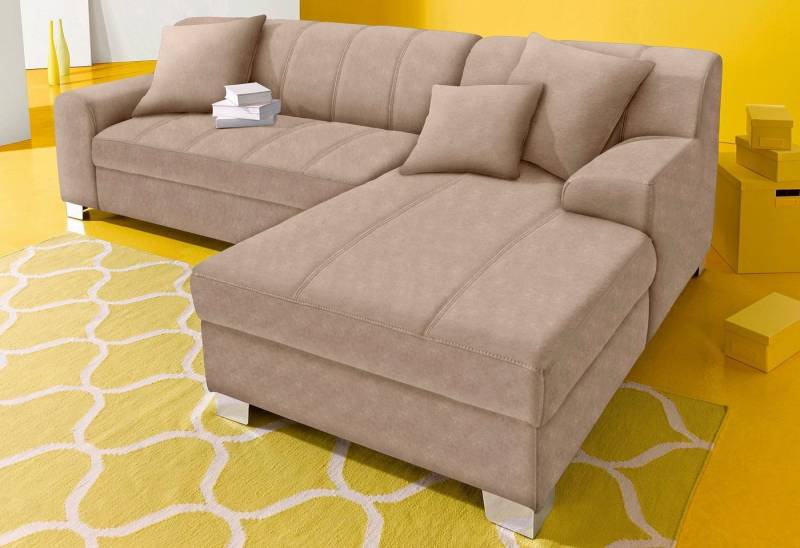 INOSIGN Ecksofa Turah incl. Zierkissen, moderne Steppung, auch in Leder, wahlweise mit Bettfunktion, Schlafsofa, B/T/H: 239/152/75 cm, L-Form von INOSIGN