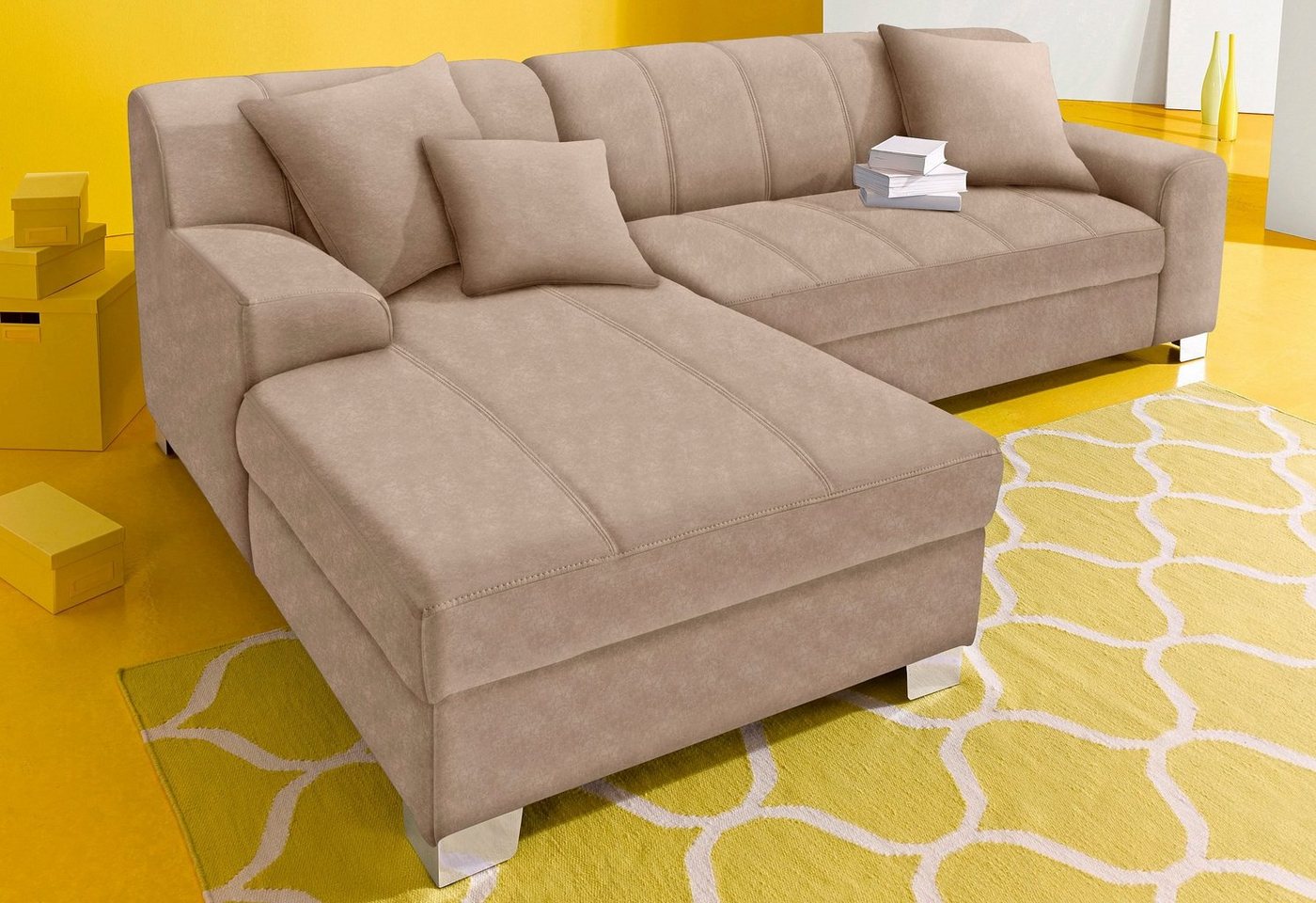 INOSIGN Ecksofa Turah incl. Zierkissen, moderne Steppung, auch in Leder, wahlweise mit Bettfunktion, Schlafsofa, B/T/H: 239/152/75 cm, L-Form von INOSIGN