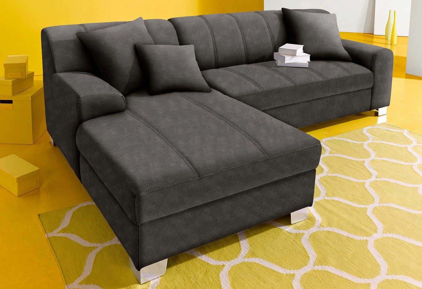 INOSIGN Ecksofa Turah incl. Zierkissen, moderne Steppung, auch in Leder, wahlweise mit Bettfunktion, Schlafsofa, B/T/H: 239/152/75 cm, L-Form von INOSIGN