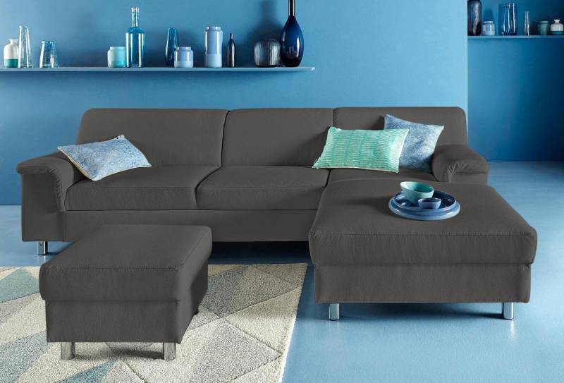 DS PRODUKT Ecksofa Jamie, modern und elegant, Fußhöhe 9cm, L-Form, wahlweise mit Bettfunktion von DS PRODUKT