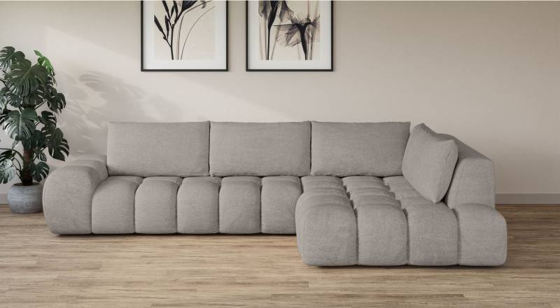 INOSIGN Ecksofa AZITA Designsofa, elegant und bequem L-Form, Bubble-Optik, lose Rückenkissen, traumhafte Steppung, Maße B/T/H: 352/210/72 cm von INOSIGN