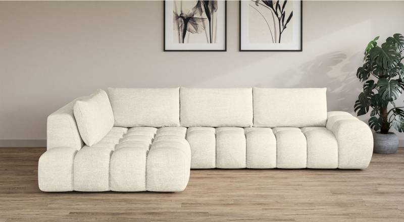 INOSIGN Ecksofa AZITA Designsofa, elegant und bequem L-Form, Bubble-Optik, lose Rückenkissen, traumhafte Steppung, Maße B/T/H: 352/210/72 cm von INOSIGN