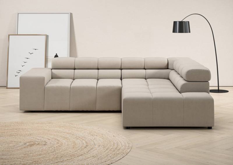 INOSIGN Ecksofa Ancona, incl. Kopfteilverstellung + 3 Zierkissen, L-Form, Breite 249cm, wahlweise motorische Sitztiefenverstellung, B/T(H: 249/215/70 cm von INOSIGN