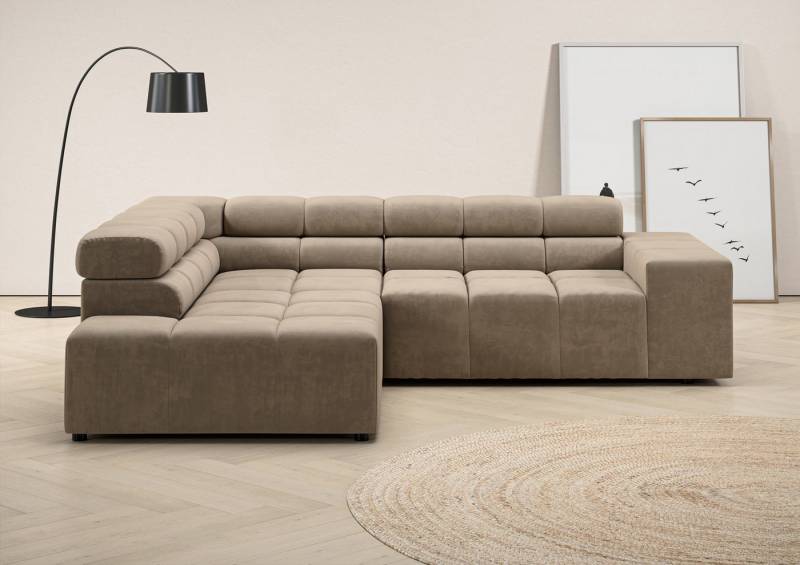 INOSIGN Ecksofa Ancona, incl. Kopfteilverstellung + 3 Zierkissen, L-Form, Breite 249cm, wahlweise motorische Sitztiefenverstellung, B/T(H: 249/215/70 cm von INOSIGN