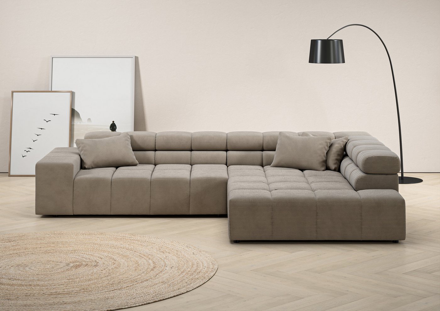 INOSIGN Ecksofa Ancona incl. Kopfteilverstellung, Zierkissen Breite 319cm, L-Form, wahlweise motorische Sitztiefenverstellung, auch in Cord + Easy Care von INOSIGN