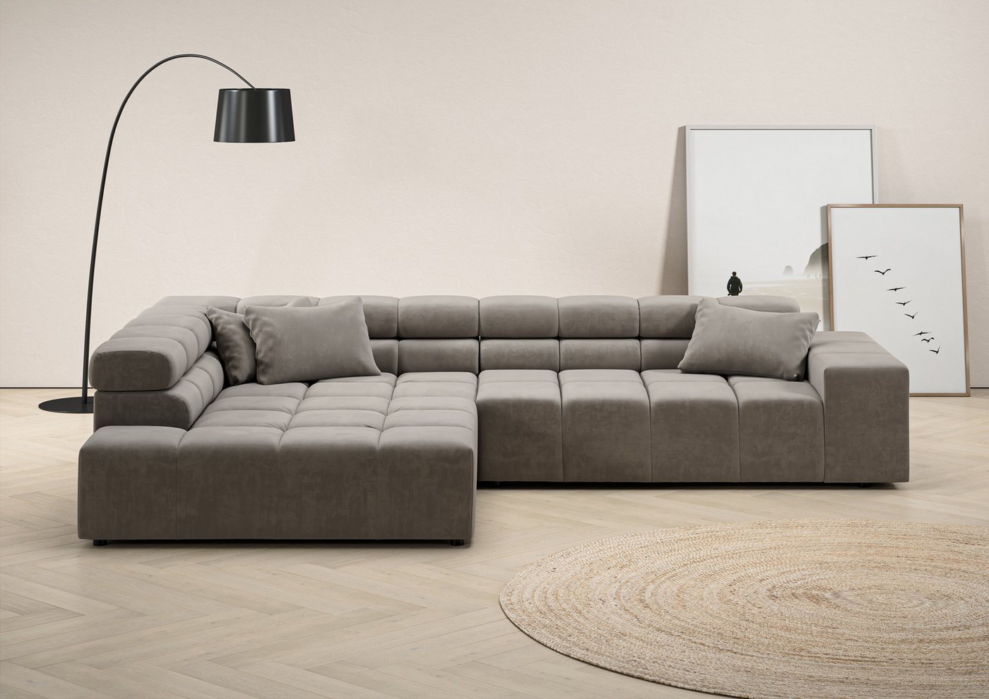 INOSIGN Ecksofa Ancona incl. Kopfteilverstellung, Zierkissen Breite 319cm, L-Form, wahlweise motorische Sitztiefenverstellung, auch in Cord + Easy Care von INOSIGN