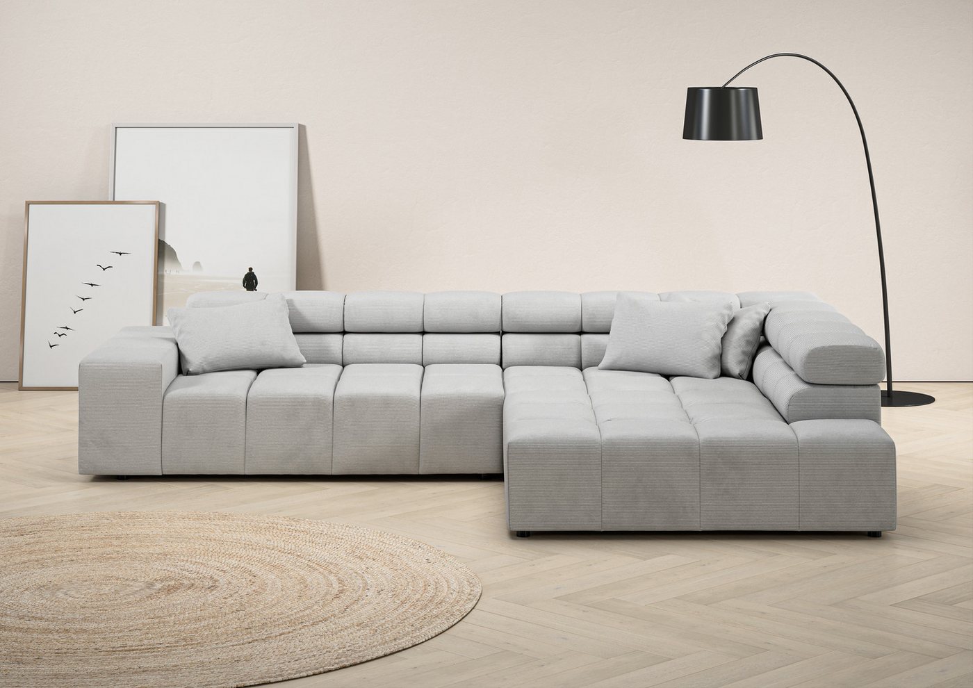 INOSIGN Ecksofa Ancona incl. Kopfteilverstellung, Zierkissen Breite 319cm, L-Form, wahlweise motorische Sitztiefenverstellung, auch in Cord + Easy Care von INOSIGN