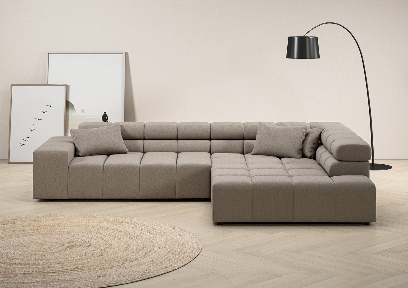 INOSIGN Ecksofa Ancona incl. Kopfteilverstellung, Zierkissen Breite 319cm, L-Form, wahlweise motorische Sitztiefenverstellung, auch in Cord + Easy Care von INOSIGN