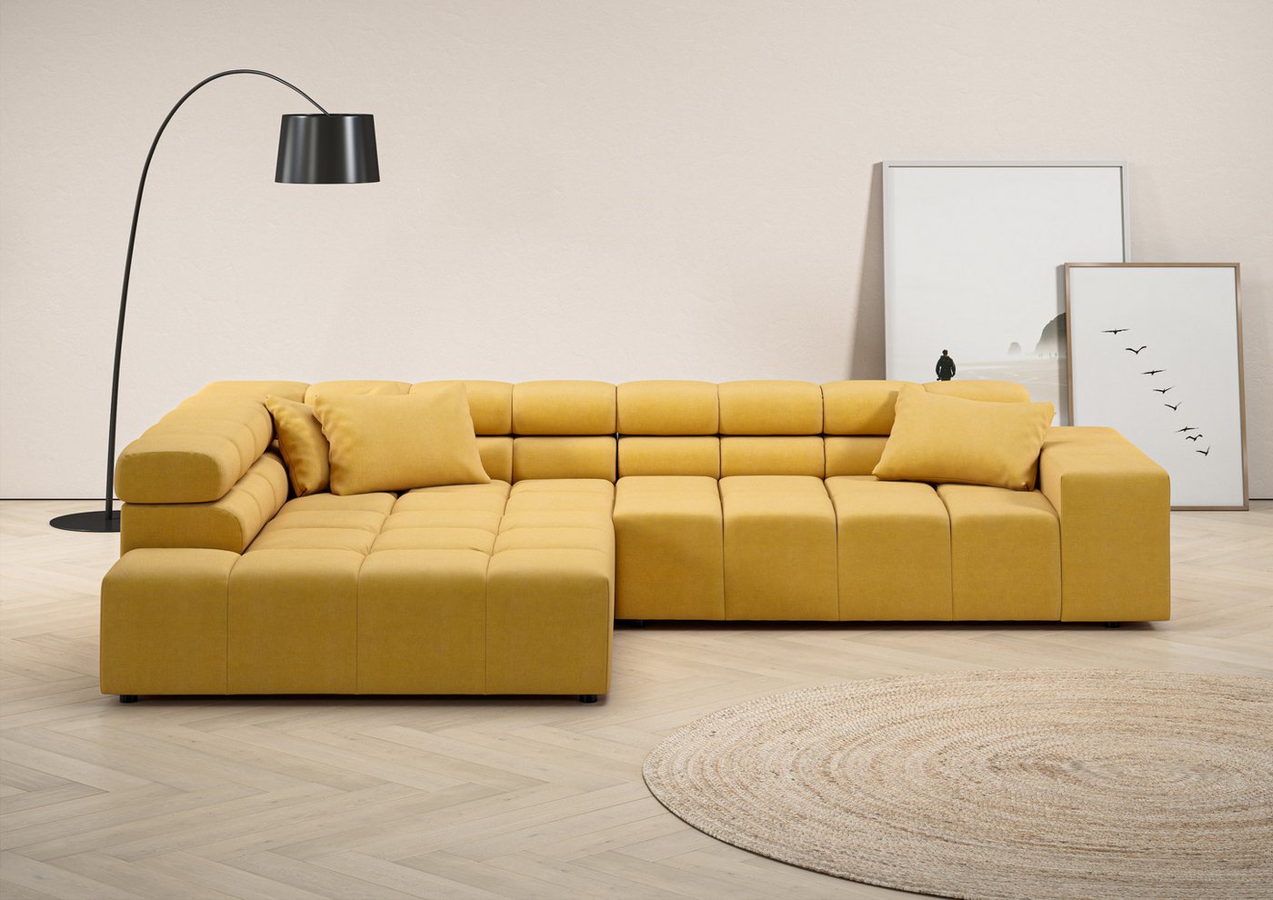 INOSIGN Ecksofa Ancona incl. Kopfteilverstellung, Zierkissen Breite 319cm, L-Form, wahlweise motorische Sitztiefenverstellung, auch in Cord + Easy Care von INOSIGN