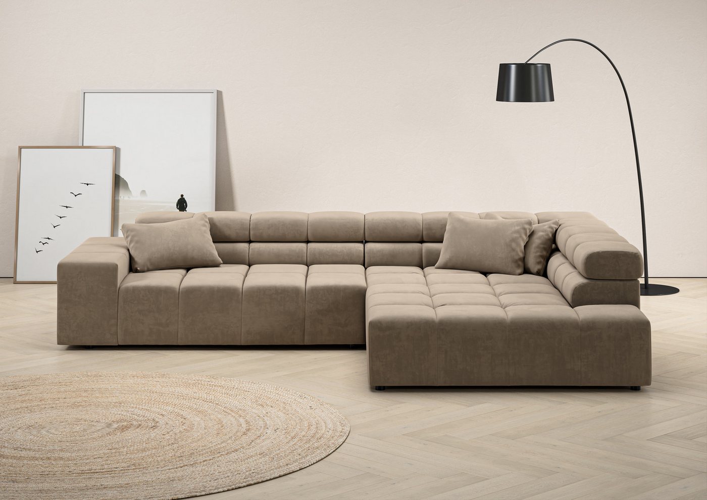 INOSIGN Ecksofa Ancona incl. Kopfteilverstellung, Zierkissen Breite 319cm, L-Form, wahlweise motorische Sitztiefenverstellung, auch in Cord + Easy Care von INOSIGN