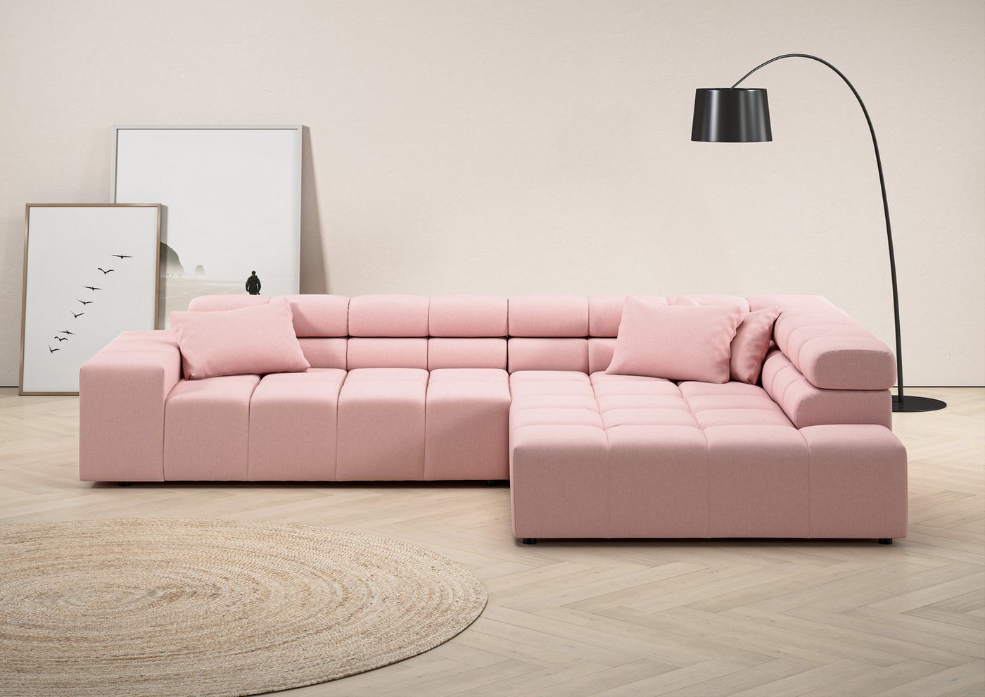 INOSIGN Ecksofa Ancona incl. Kopfteilverstellung, Zierkissen Breite 319cm, L-Form, wahlweise motorische Sitztiefenverstellung, auch in Cord + Easy Care von INOSIGN