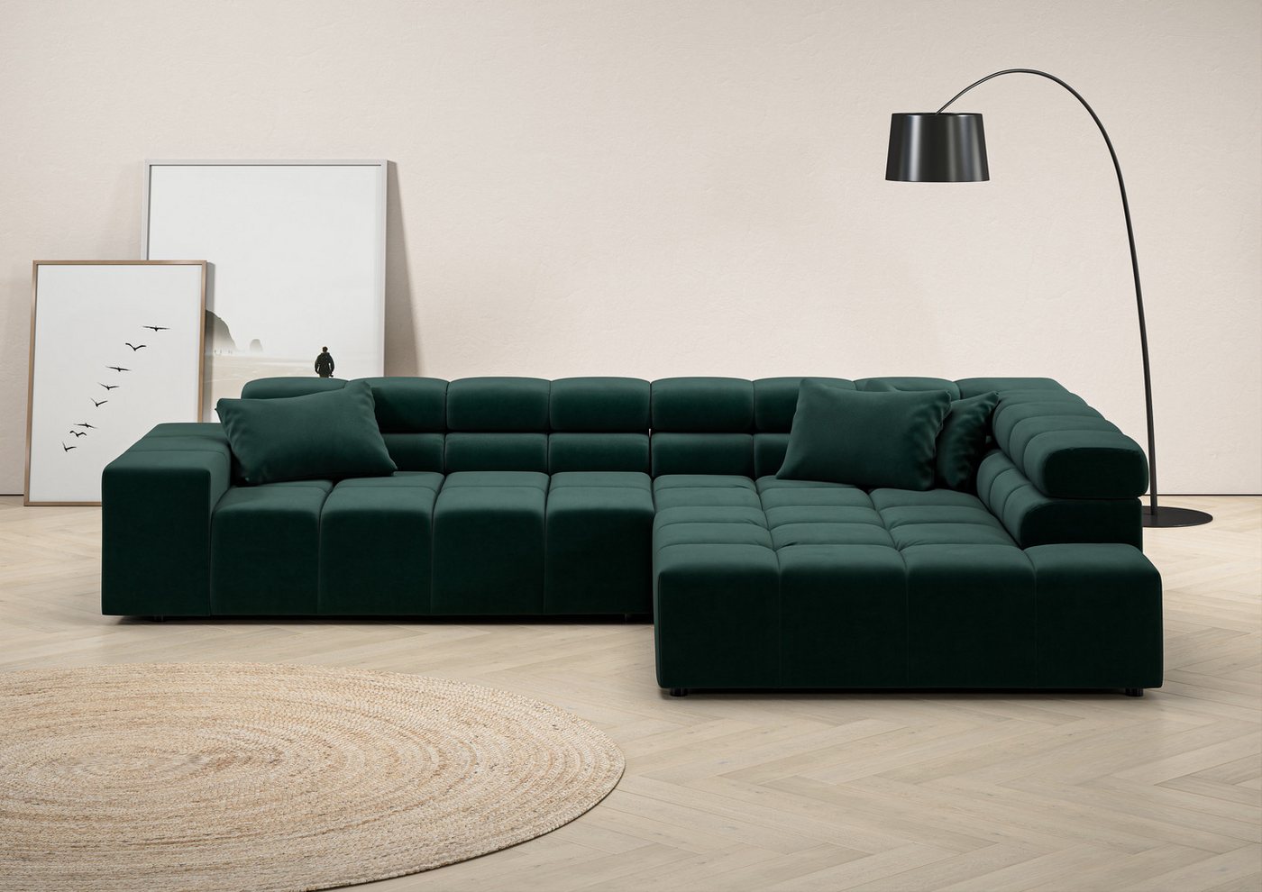 INOSIGN Ecksofa Ancona Kopfteilverstellung, Zierkissen B/T/H: 319/210/70 cm L-Form, wahlweise motorische Sitztiefenverstellung, auch in Cord + Easy Care von INOSIGN