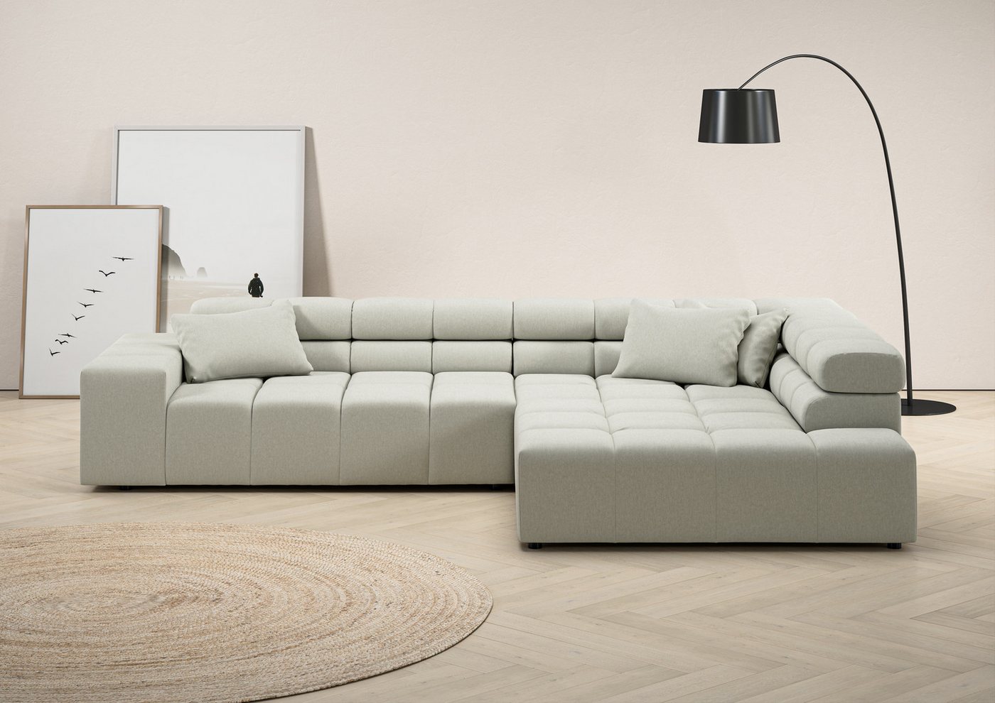 INOSIGN Ecksofa Ancona incl. Kopfteilverstellung, Zierkissen Breite 319cm, L-Form, wahlweise motorische Sitztiefenverstellung, auch in Cord + Easy Care von INOSIGN