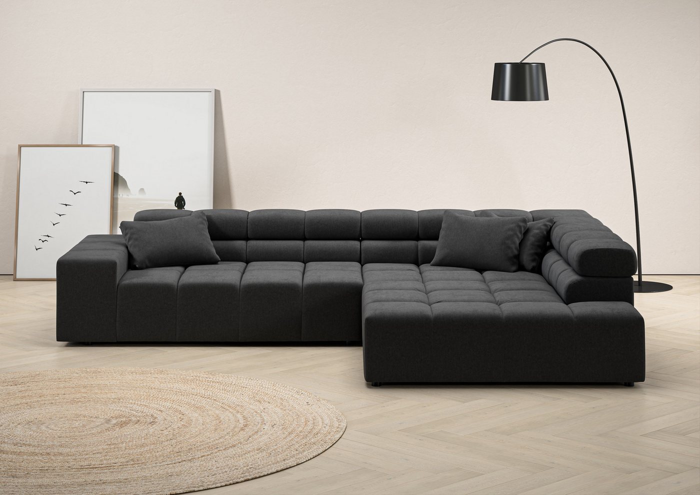 INOSIGN Ecksofa Ancona incl. Kopfteilverstellung, Zierkissen Breite 319cm, L-Form, wahlweise motorische Sitztiefenverstellung, auch in Cord + Easy Care von INOSIGN