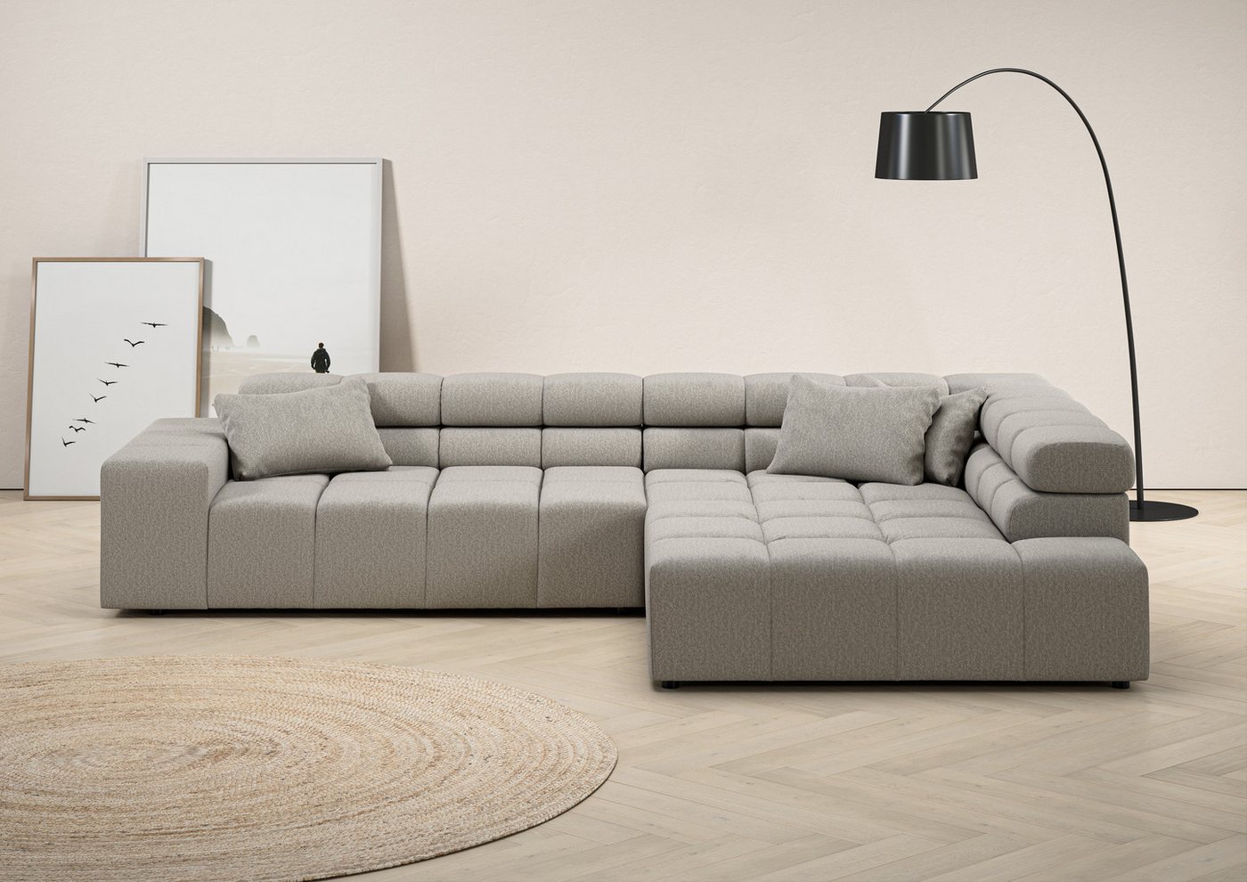 INOSIGN Ecksofa Ancona incl. Kopfteilverstellung, Zierkissen Breite 319cm, L-Form, wahlweise motorische Sitztiefenverstellung, auch in Cord + Easy Care von INOSIGN