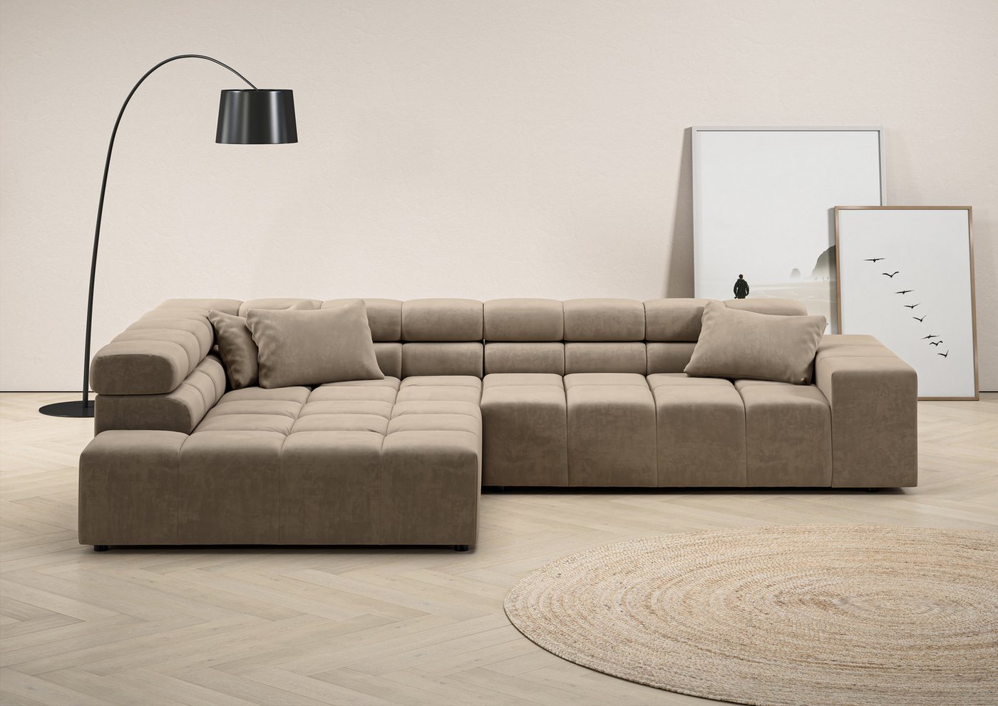 INOSIGN Ecksofa Ancona incl. Kopfteilverstellung, Zierkissen Breite 319cm, L-Form, wahlweise motorische Sitztiefenverstellung, auch in Cord + Easy Care von INOSIGN