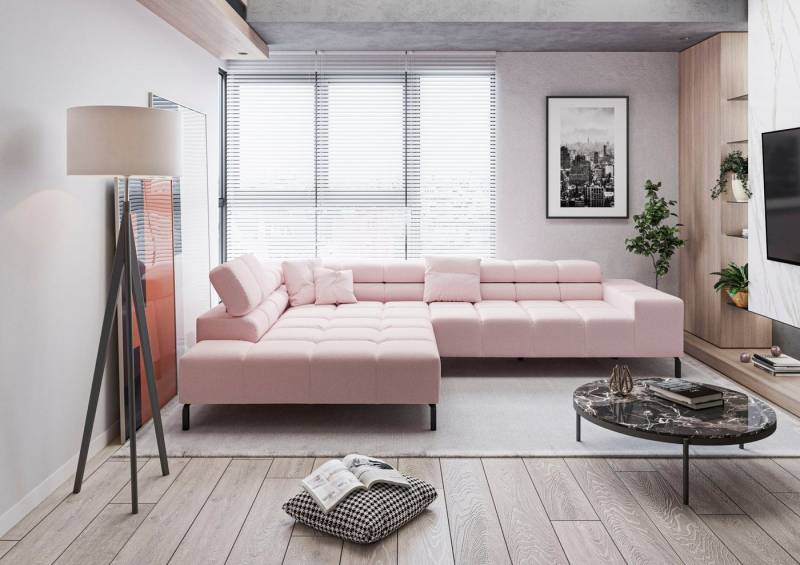 INOSIGN Ecksofa Ancona New, wahlweise motorische Sitztiefenverstellung, auch in Cord, feine Steppung, mit Kopfteilverstellung, 3 Zierkissen, L-Form von INOSIGN