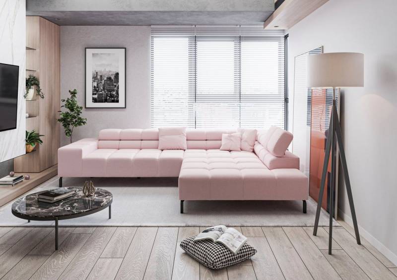 INOSIGN Ecksofa Ancona New, wahlweise motorische Sitztiefenverstellung, auch in Cord, feine Steppung, mit Kopfteilverstellung, 3 Zierkissen, L-Form von INOSIGN