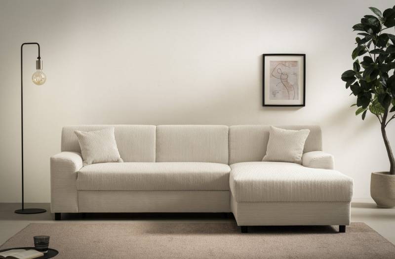 DOMO collection Ecksofa Turah 2, L-Form, Cord oder Luxus-Microfaser, komfortabler Federkern, B/T/H: 241/146/79 cm, incl. Zierkissen, wahlweise mit Bettfunktion von DOMO collection