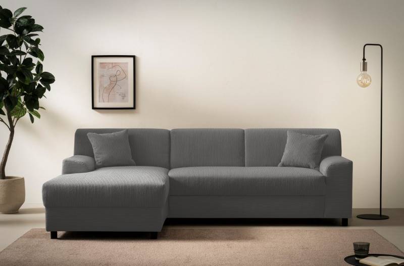 DOMO collection Ecksofa Turah 2, L-Form, Cord oder Luxus-Microfaser, komfortabler Federkern, B/T/H: 241/146/79 cm, incl. Zierkissen, wahlweise mit Bettfunktion von DOMO collection