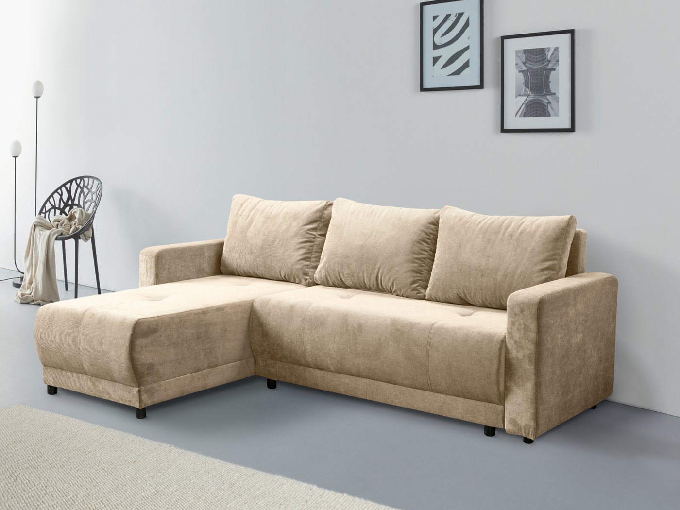 INOSIGN Ecksofa Navarra, Schlafsofa, 230cm, m. Bettfunktion (115/200cm) und Bettkasten, Recamiere beidseitig montierbar, in Cord von INOSIGN