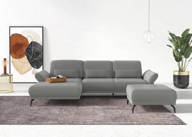 INOSIGN Ecksofa Coco L-Form, Sitztiefen-, Arm- und Kopfteilverstellung, Cord-Bezug, Fußhöhe 15 cm von INOSIGN