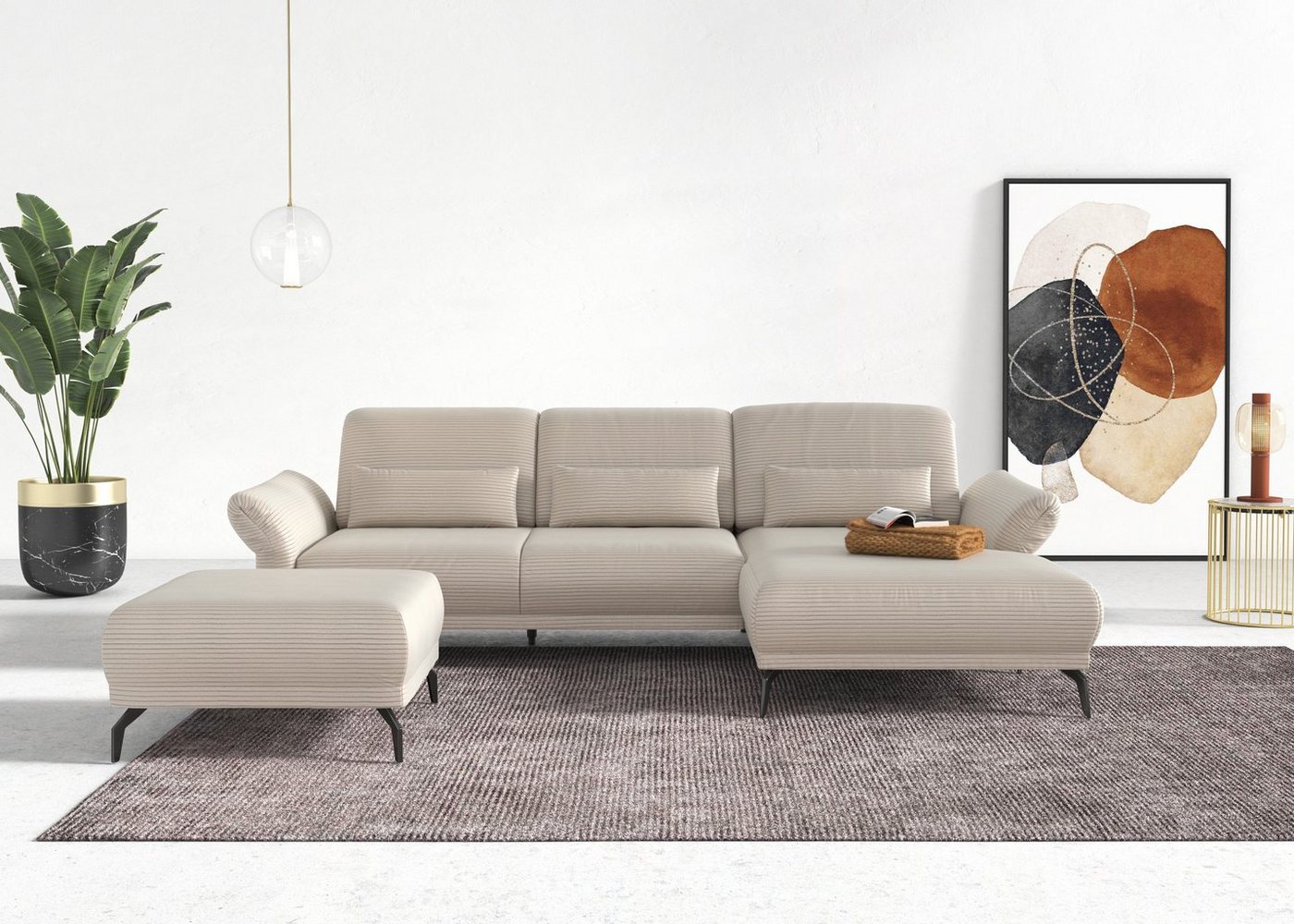 INOSIGN Ecksofa Coco L-Form, Sitztiefen-, Arm- und Kopfteilverstellung, Cord-Bezug, Fußhöhe 15 cm von INOSIGN