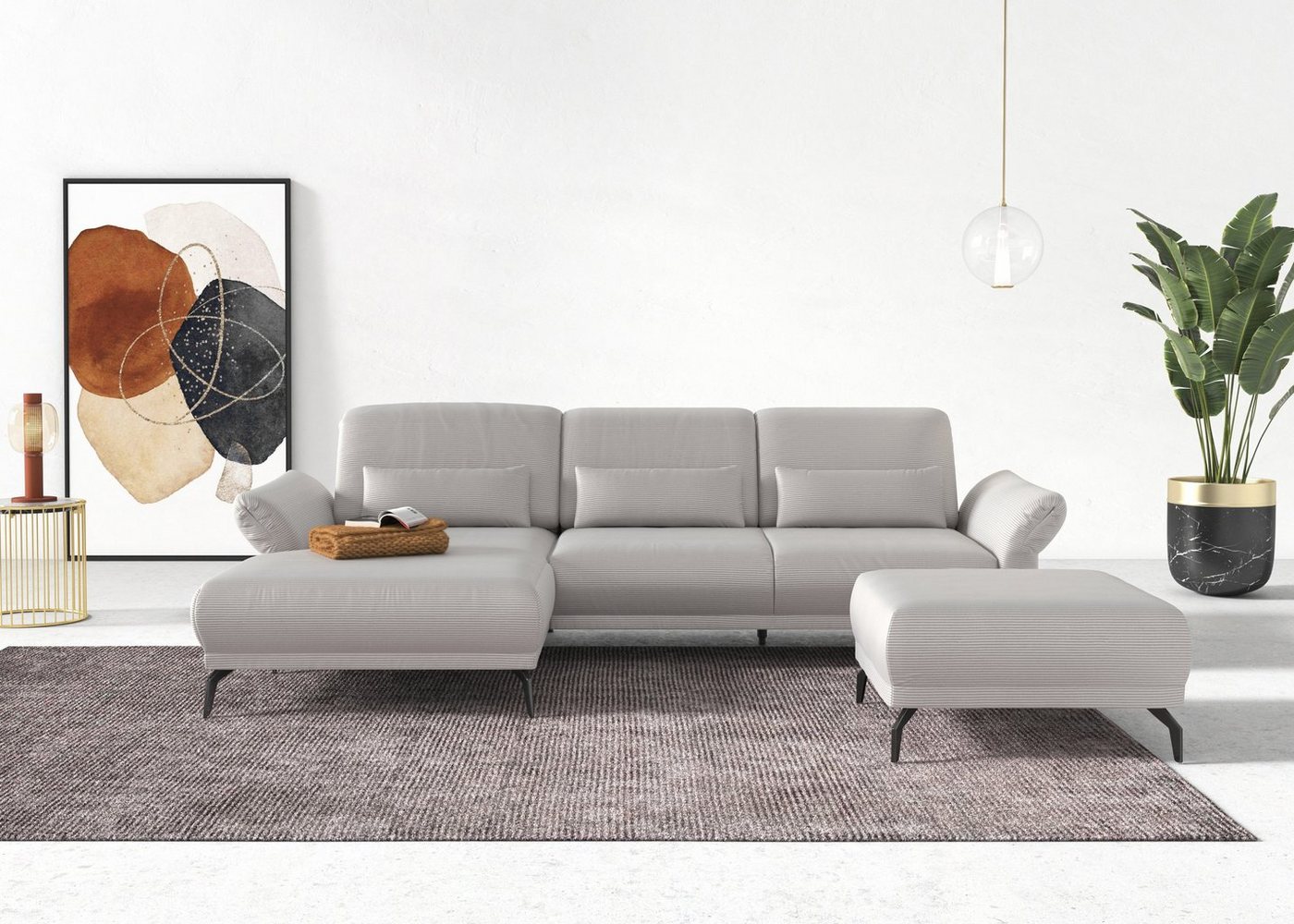 INOSIGN Ecksofa Coco L-Form, Sitztiefen-, Arm- und Kopfteilverstellung, Cord-Bezug, Fußhöhe 15 cm von INOSIGN