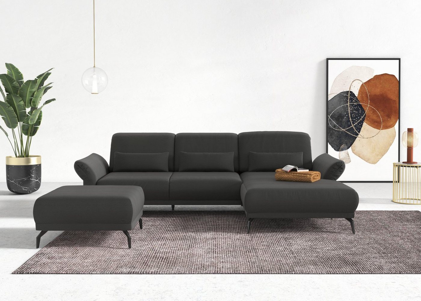 INOSIGN Ecksofa Coco, Sitztiefen-, Arm- und Kopfteilverstellung, Cord-Bezug, Fußhöhe 15 cm von INOSIGN