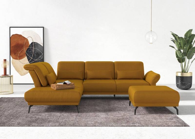 INOSIGN Ecksofa Coco L-Form, Sitztiefen-, Arm- und Kopfteilverstellung, Cord-Bezug, Fußhöhe 15 cm von INOSIGN