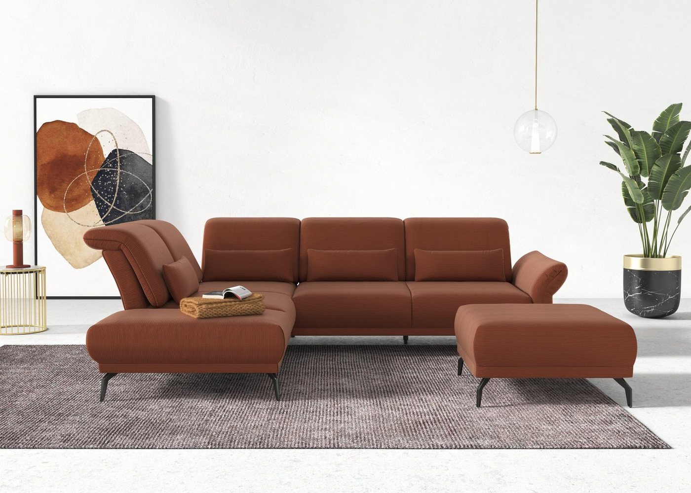 INOSIGN Ecksofa Coco L-Form, Sitztiefen-, Arm- und Kopfteilverstellung, Cord-Bezug, Fußhöhe 15 cm von INOSIGN