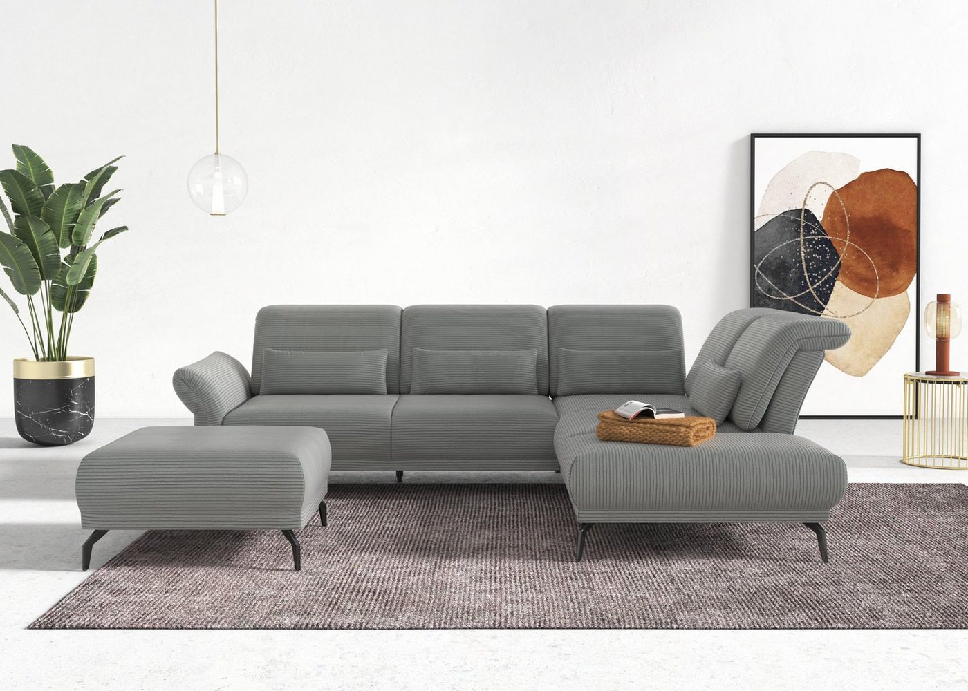 INOSIGN Ecksofa Coco L-Form, Sitztiefen-, Arm- und Kopfteilverstellung, Cord-Bezug, Fußhöhe 15 cm von INOSIGN