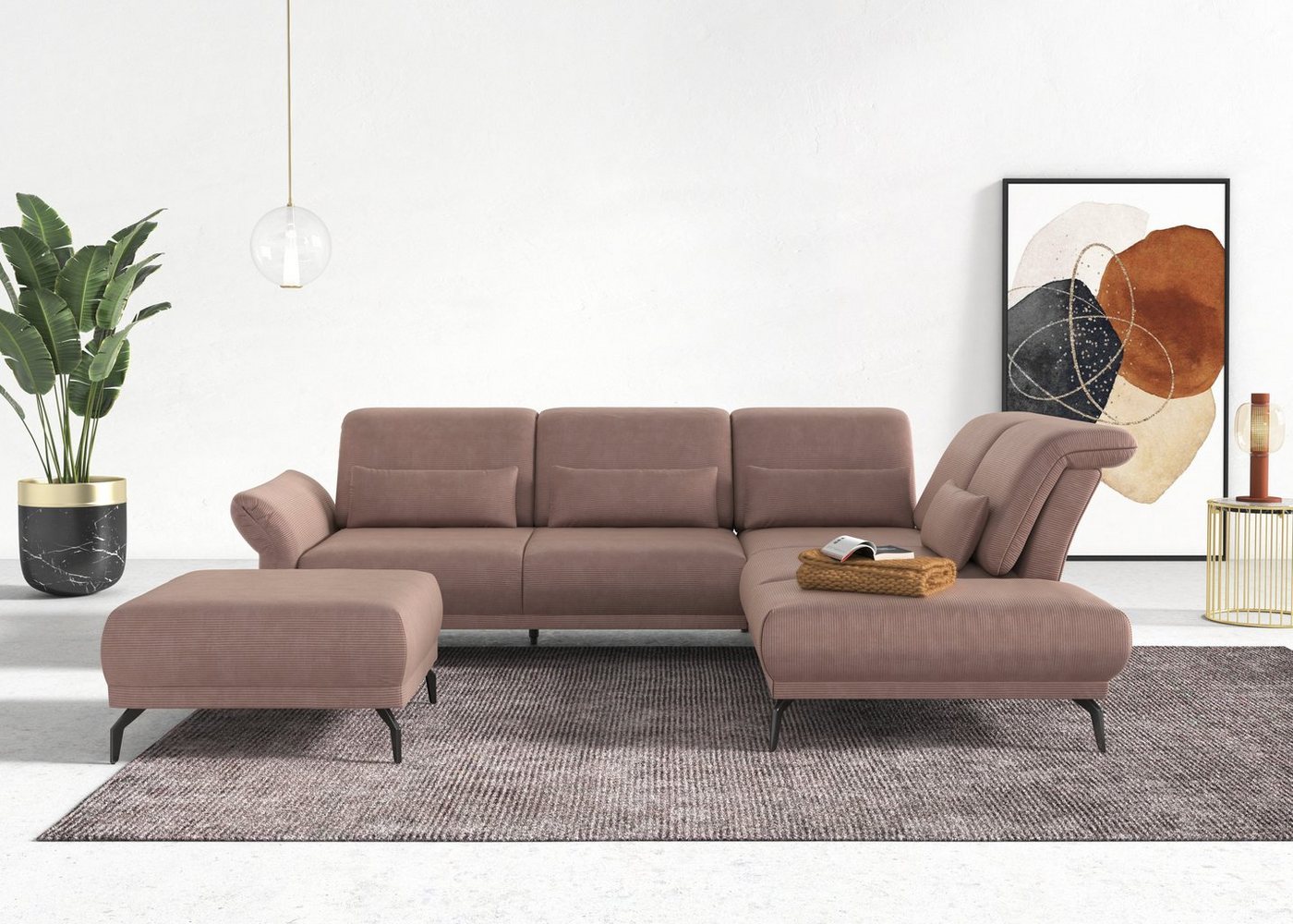 INOSIGN Ecksofa Coco, Sitztiefen-, Arm- und Kopfteilverstellung, Cord-Bezug, Fußhöhe 15 cm von INOSIGN