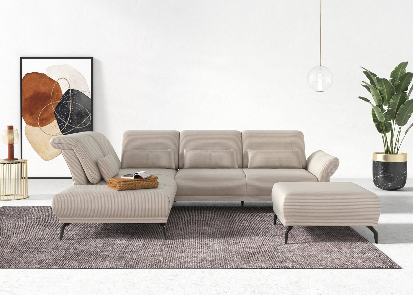 INOSIGN Ecksofa Coco L-Form, Sitztiefen-, Arm- und Kopfteilverstellung, Cord-Bezug, Fußhöhe 15 cm von INOSIGN