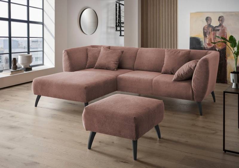 INOSIGN Ecksofa Colori Polstermöbel mit zeitlos eleganter Rückenführung. L-Form, Holzfußfarbe wählbar, inkl. 4x Zierkissen von INOSIGN