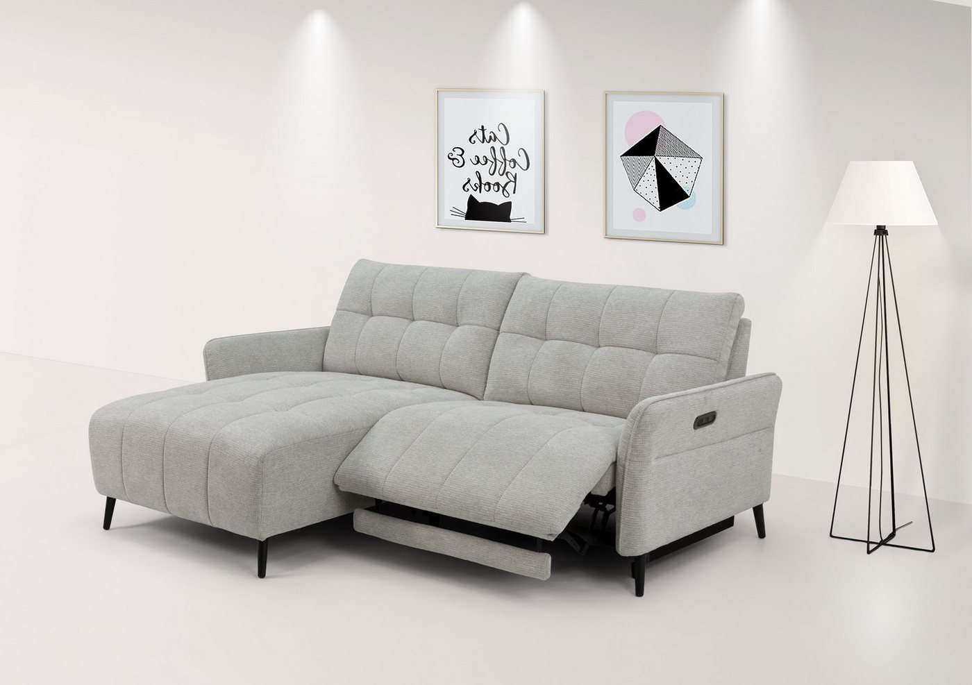 INOSIGN Ecksofa DENIO 3-Sitzer, L-Form (Breite 209cm), elektr. Relaxfunktion, USB-A/C, und Recamiere, Liegefunktion durch Recliner 105°-150° von INOSIGN
