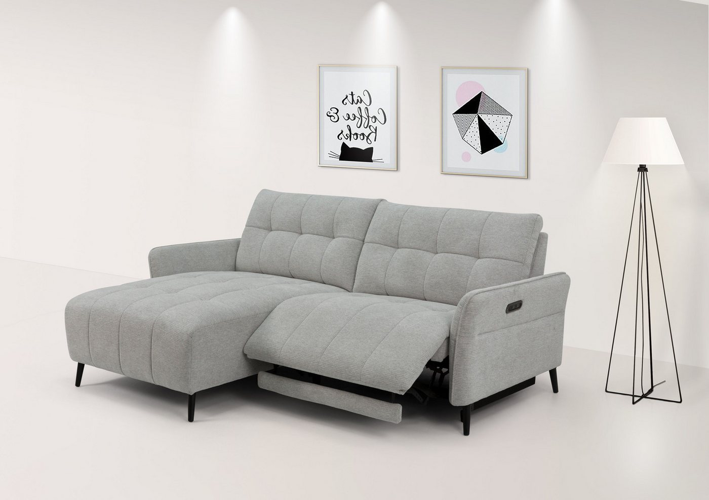 INOSIGN Ecksofa DENIO 3-Sitzer, L-Form (Breite 209cm), elektr. Relaxfunktion, USB-A/C, und Recamiere, Liegefunktion durch Recliner 105°-150° von INOSIGN
